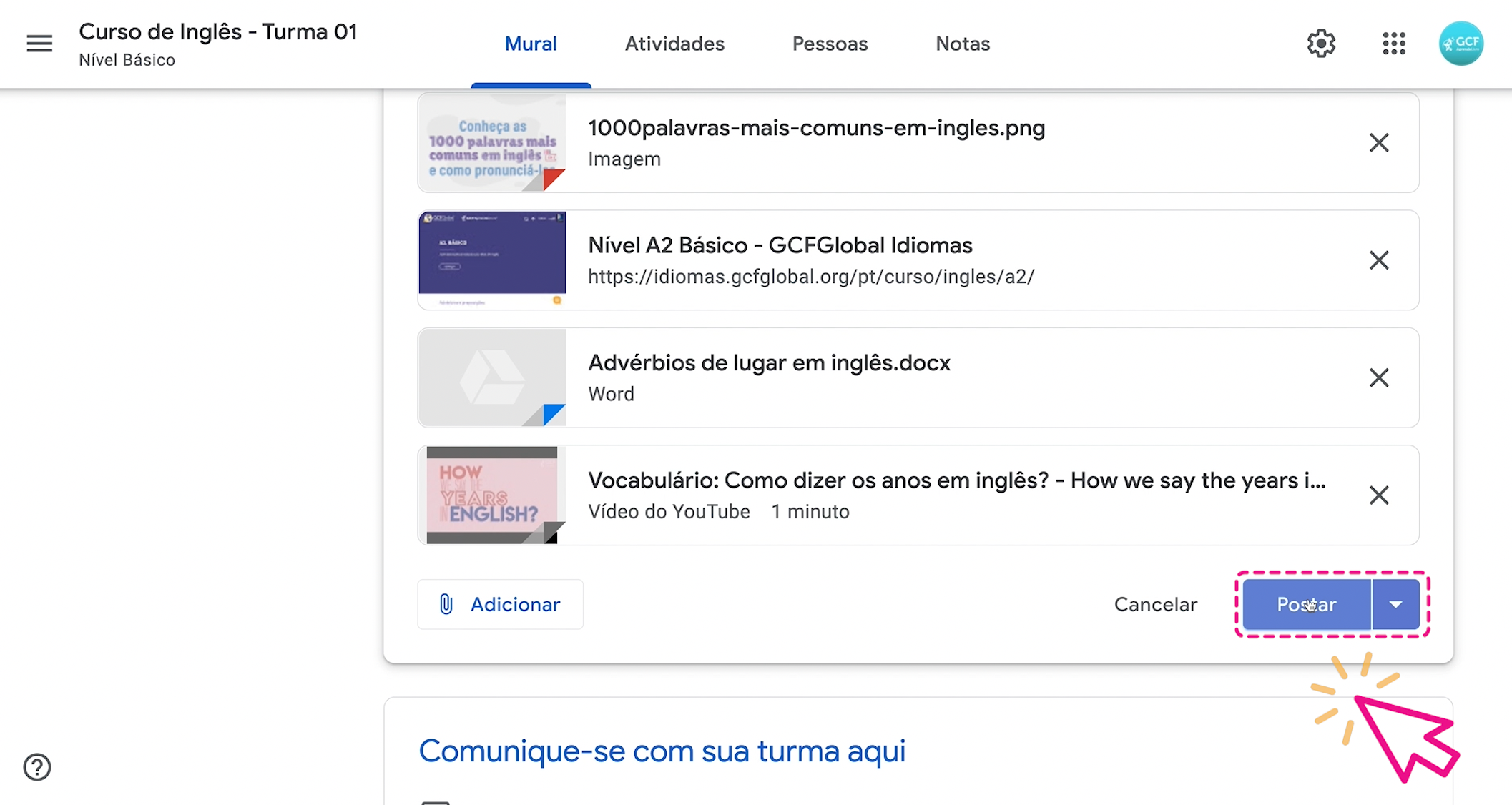 como incluir um vídeo no mural do google sala de aula - imagem4